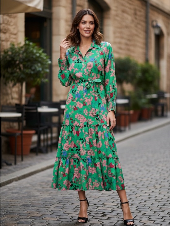 Misa Los Angeles Dresses & Skirts - Misa Los Angeles Esmee Dress Green Floral Tie-Waist Maxi Dress Sz XS